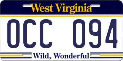 WV license plate OCC094