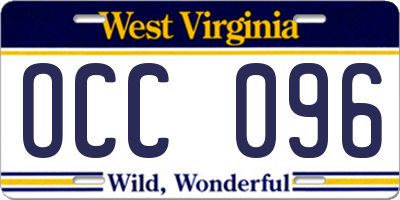WV license plate OCC096