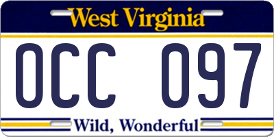 WV license plate OCC097