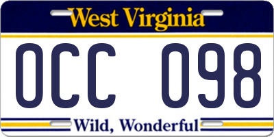 WV license plate OCC098