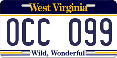 WV license plate OCC099