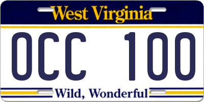WV license plate OCC100