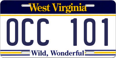 WV license plate OCC101