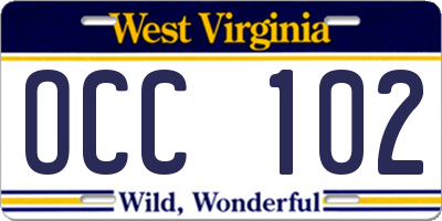 WV license plate OCC102