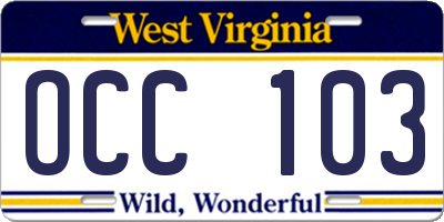 WV license plate OCC103