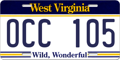 WV license plate OCC105