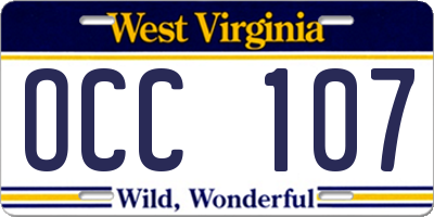 WV license plate OCC107