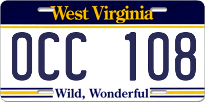 WV license plate OCC108