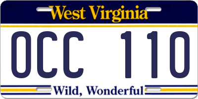 WV license plate OCC110