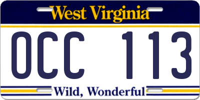 WV license plate OCC113
