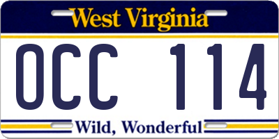 WV license plate OCC114