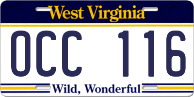 WV license plate OCC116