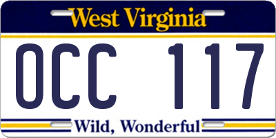 WV license plate OCC117