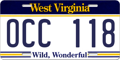 WV license plate OCC118