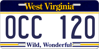 WV license plate OCC120