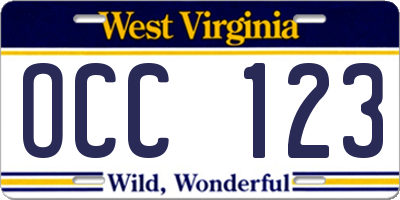 WV license plate OCC123