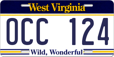 WV license plate OCC124