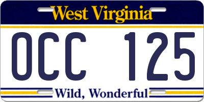 WV license plate OCC125