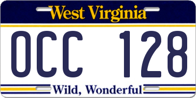 WV license plate OCC128