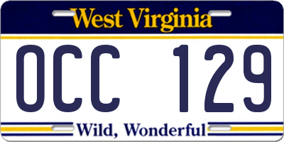 WV license plate OCC129