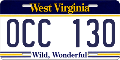 WV license plate OCC130