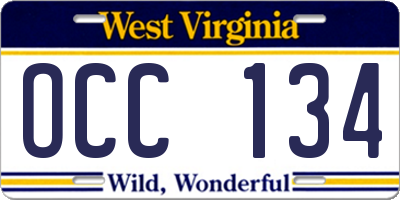 WV license plate OCC134