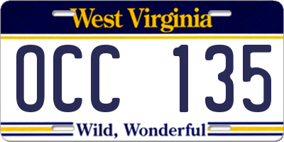 WV license plate OCC135