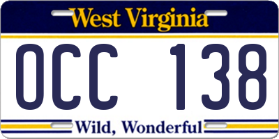 WV license plate OCC138