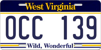WV license plate OCC139