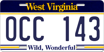 WV license plate OCC143
