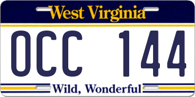 WV license plate OCC144