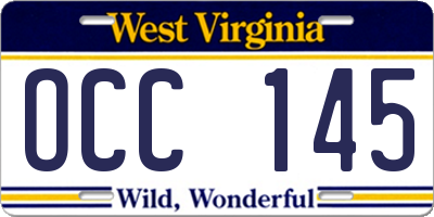 WV license plate OCC145