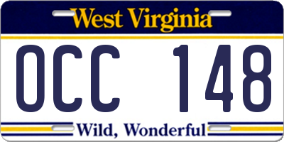 WV license plate OCC148