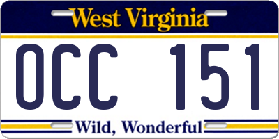 WV license plate OCC151