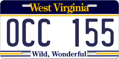 WV license plate OCC155