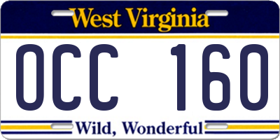 WV license plate OCC160