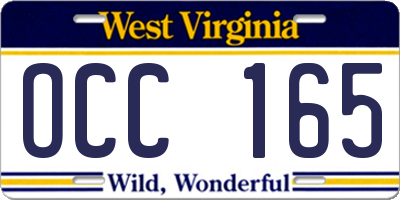 WV license plate OCC165