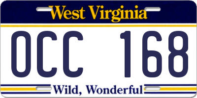 WV license plate OCC168