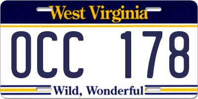 WV license plate OCC178
