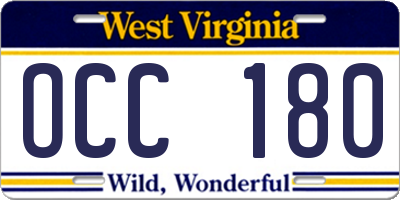 WV license plate OCC180
