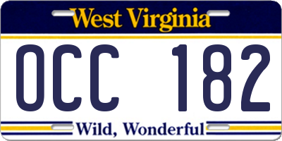 WV license plate OCC182
