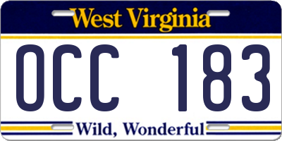 WV license plate OCC183