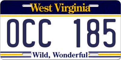 WV license plate OCC185