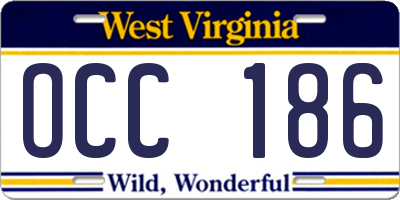 WV license plate OCC186