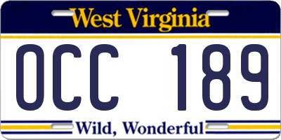 WV license plate OCC189