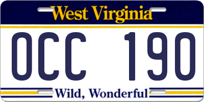 WV license plate OCC190