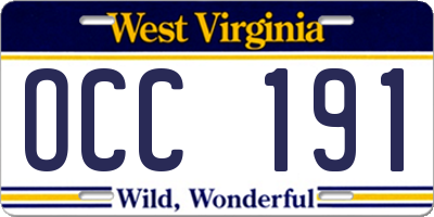 WV license plate OCC191