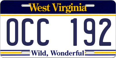 WV license plate OCC192