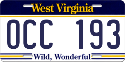 WV license plate OCC193