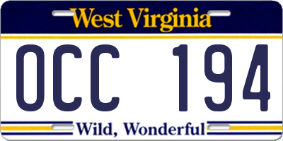 WV license plate OCC194